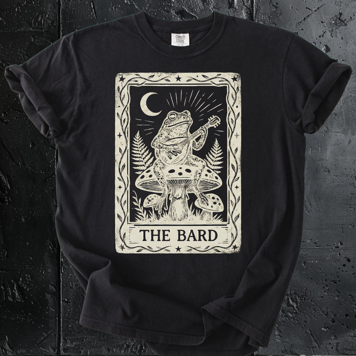 The Bard Tarot Card Shirt | Frog Playing Lute Comfort Colors Tee, Cottagecore Toad, Dungeons and Dragons Gift, Goblincore Top