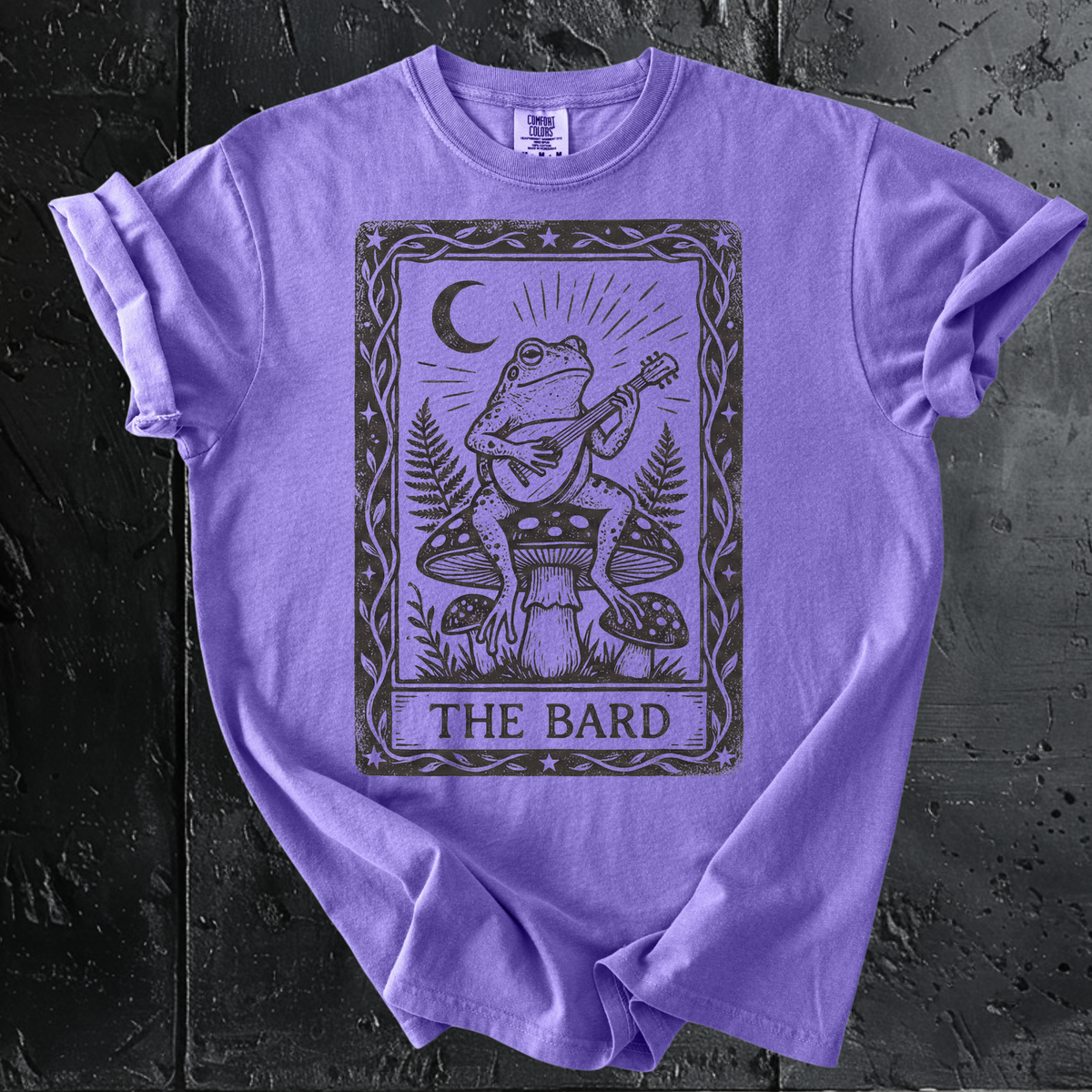 The Bard Tarot Card Shirt | Frog Playing Lute Comfort Colors Tee, Cottagecore Toad, Dungeons and Dragons Gift, Goblincore Top