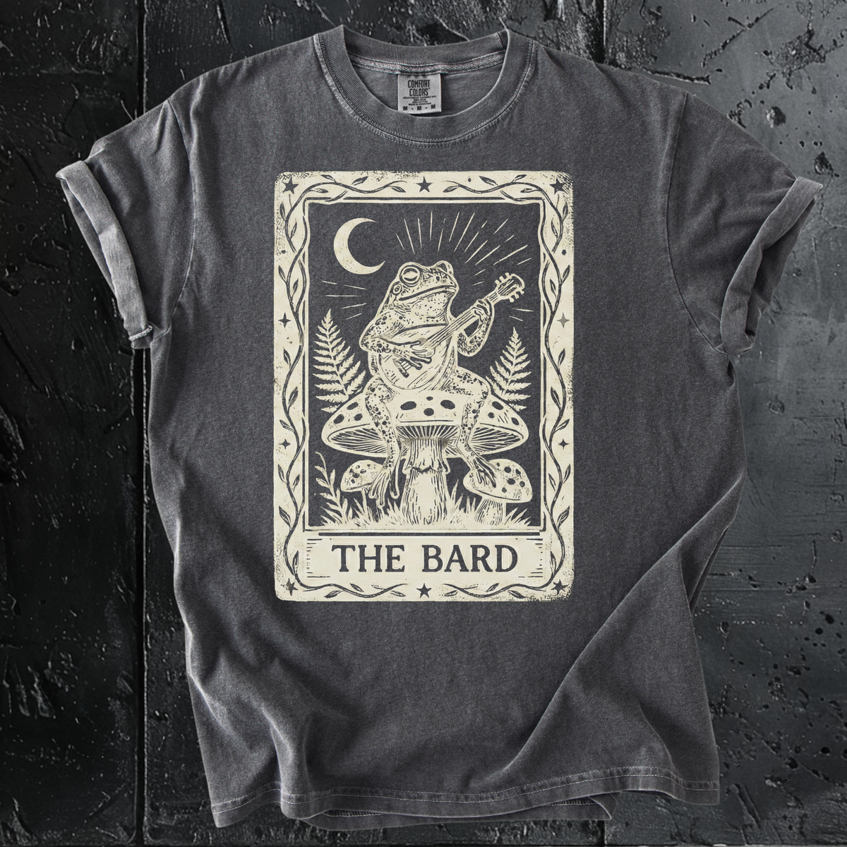 The Bard Tarot Card Shirt | Frog Playing Lute Comfort Colors Tee, Cottagecore Toad, Dungeons and Dragons Gift, Goblincore Top