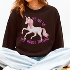 Worst Timeline Sweatshirt, Funny Unicorn Graphic, Existential Humor Crewneck