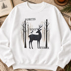 Gothic Stag Sweatshirt, Fortis Sine Ferox, Dark Forest Deer & Crow Graphic