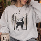 Gothic Stag Sweatshirt, Fortis Sine Ferox, Dark Forest Deer & Crow Graphic