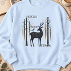 Gothic Stag Sweatshirt, Fortis Sine Ferox, Dark Forest Deer & Crow Graphic