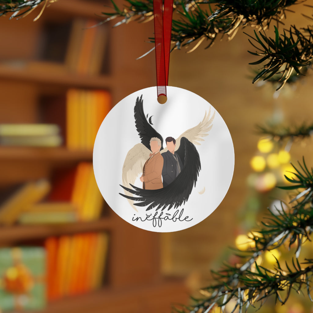 Good Omens Aziraphale & Crowley Metal ornament featuring Ineffable Husbands Christmas Decor in Round