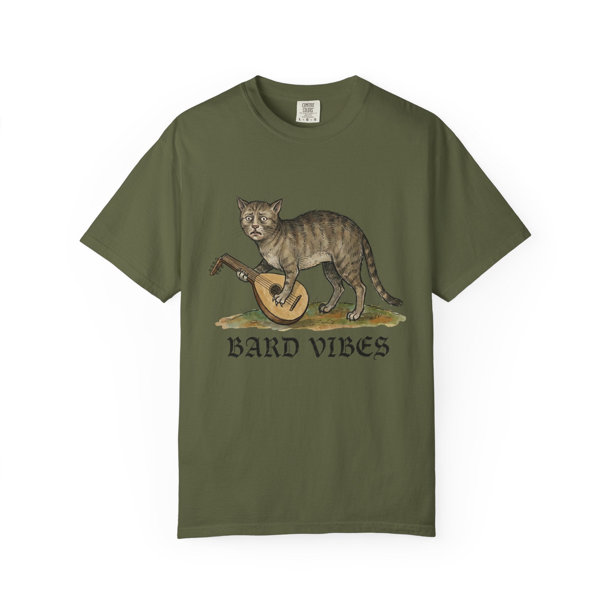 Bard Vibes Cat Shirt | Medieval Cat Art Tee, Funny Folk Fantasy Shirt, Music Lover Gift, DnD Bard Aesthetic Unisex Tee