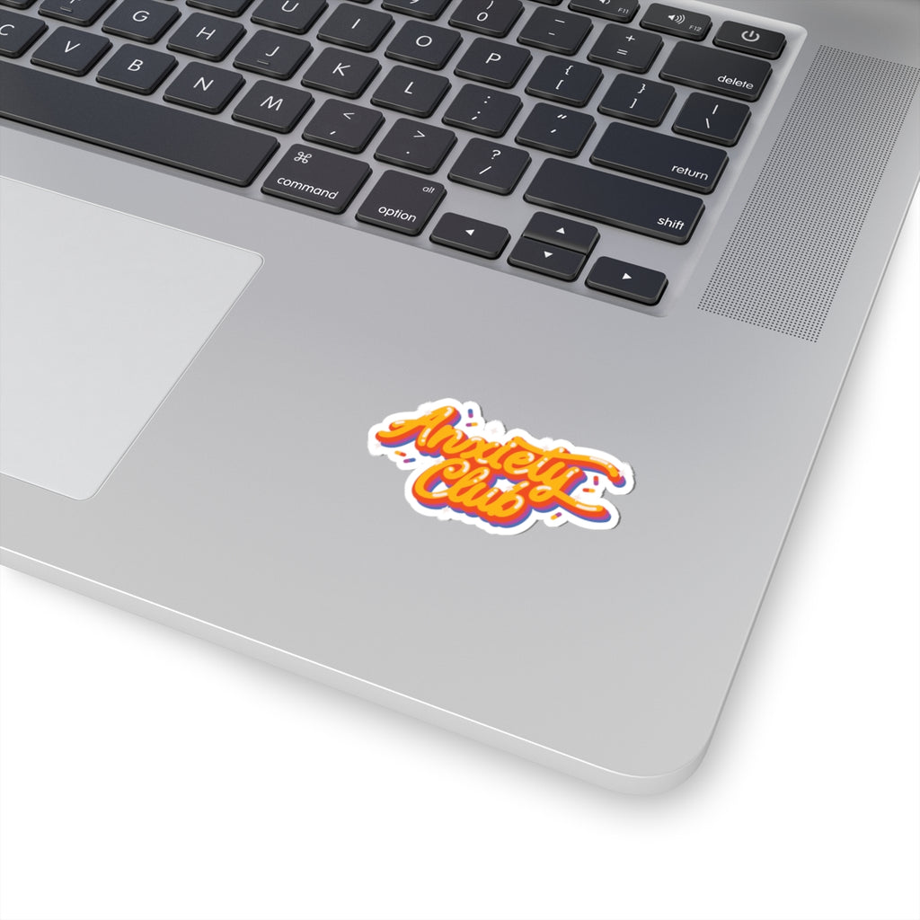 Anxiety Club Kiss-Cut Sticker — Retro Script Decorative Decal for Laptops, Journals & Water Bottles