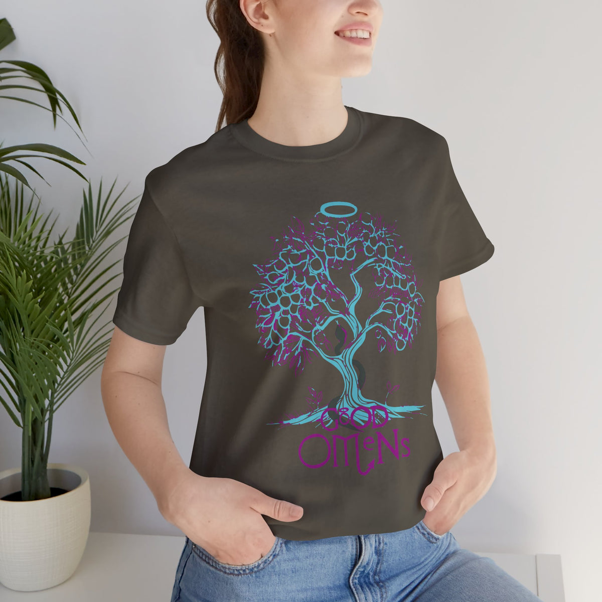 Good Omens Tree of Knowledge Doodle Aziraphale graphic shirt featuring Comic Con Fandom Jersey Short Sleeve Tee