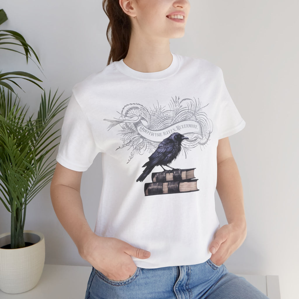 Raven on Books Tee — "The Raven" Edgar Allan Poe Quote Literary T‑Shirt