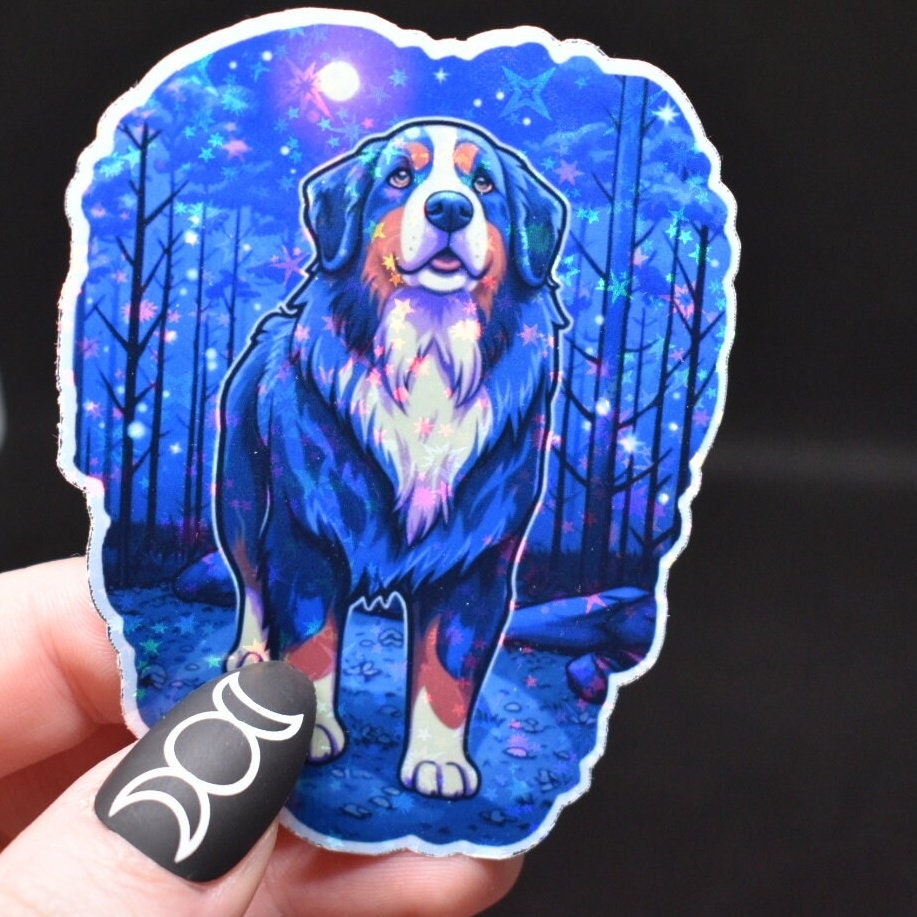 Bernese Mountain Dog Sticker: Holographic Witch Familiar Dog Lover Gift