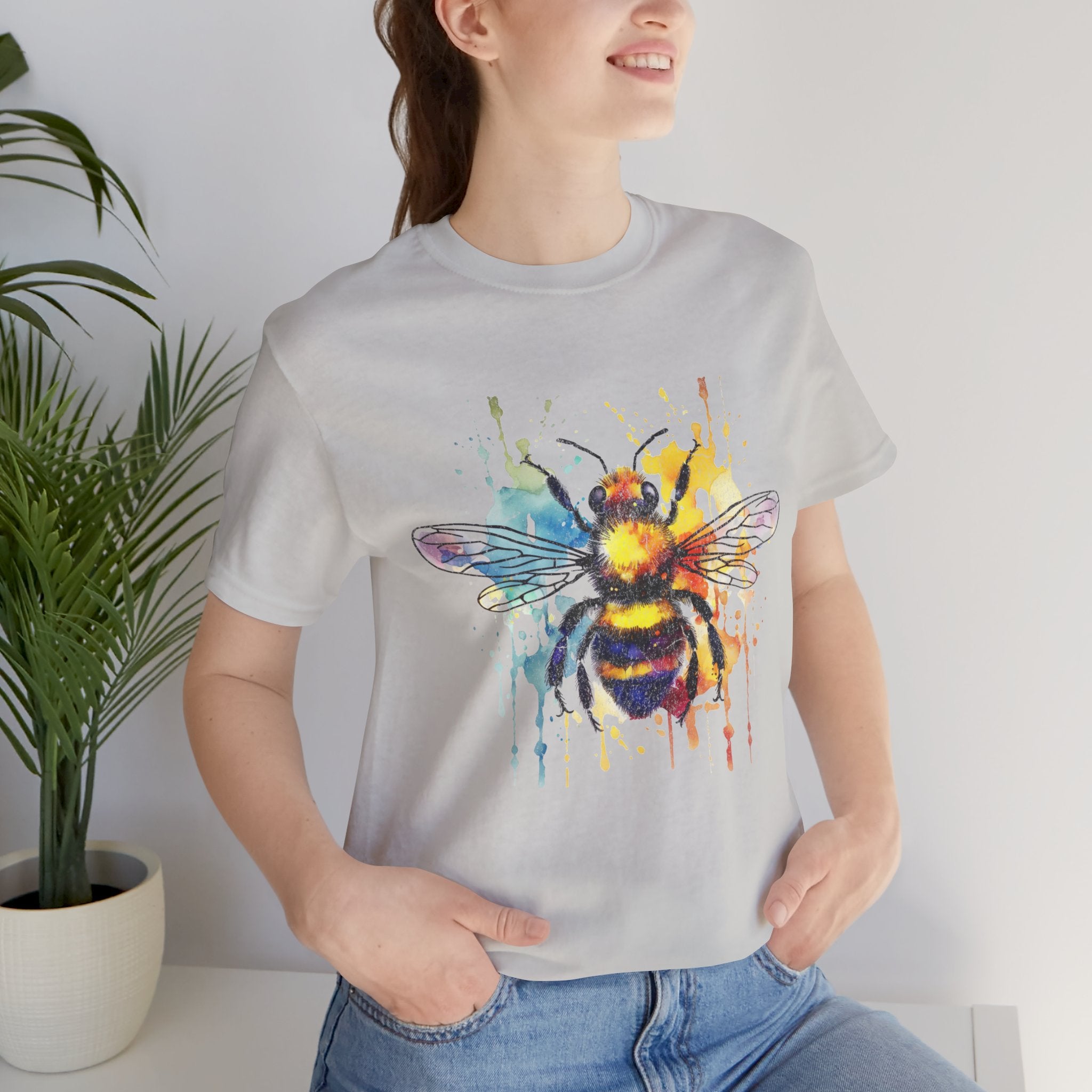 Watercolor Bee T-Shirt — Colorful Drip Honeybee Tee