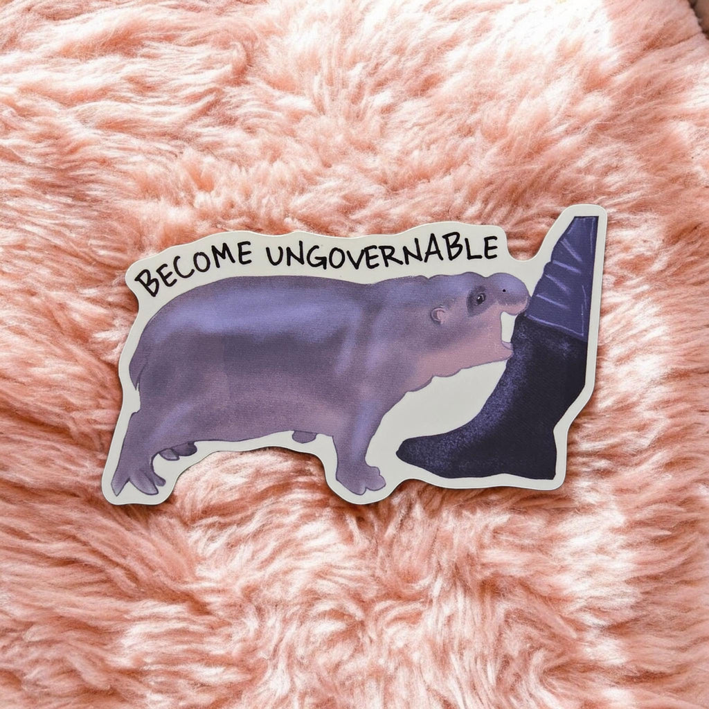 Cute Hippo Vinyl Sticker | Funny Ungovernable Moo Deng Decal