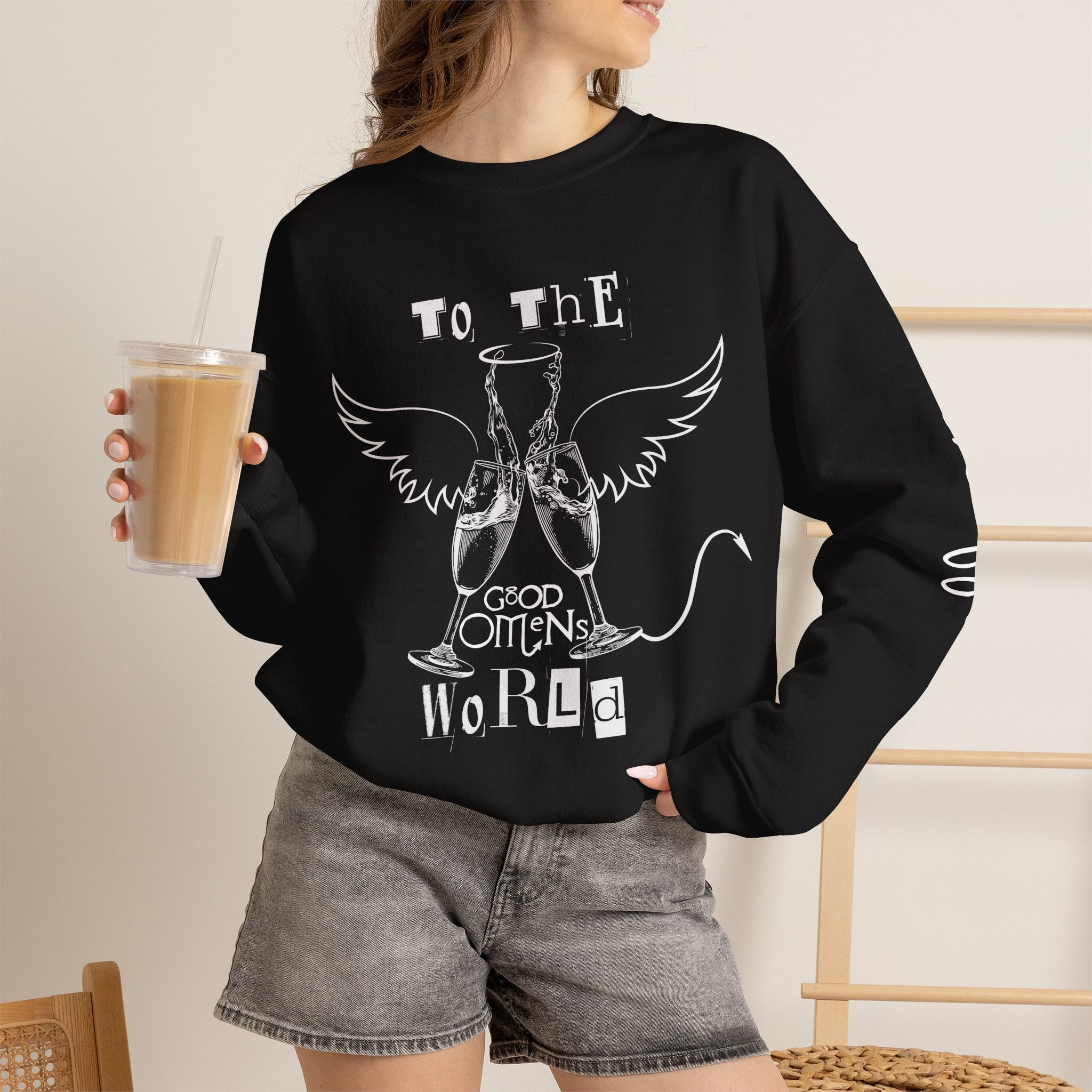 Angel & Devil 'To The World' Crewneck Sweatshirt — Good Omens Graphic