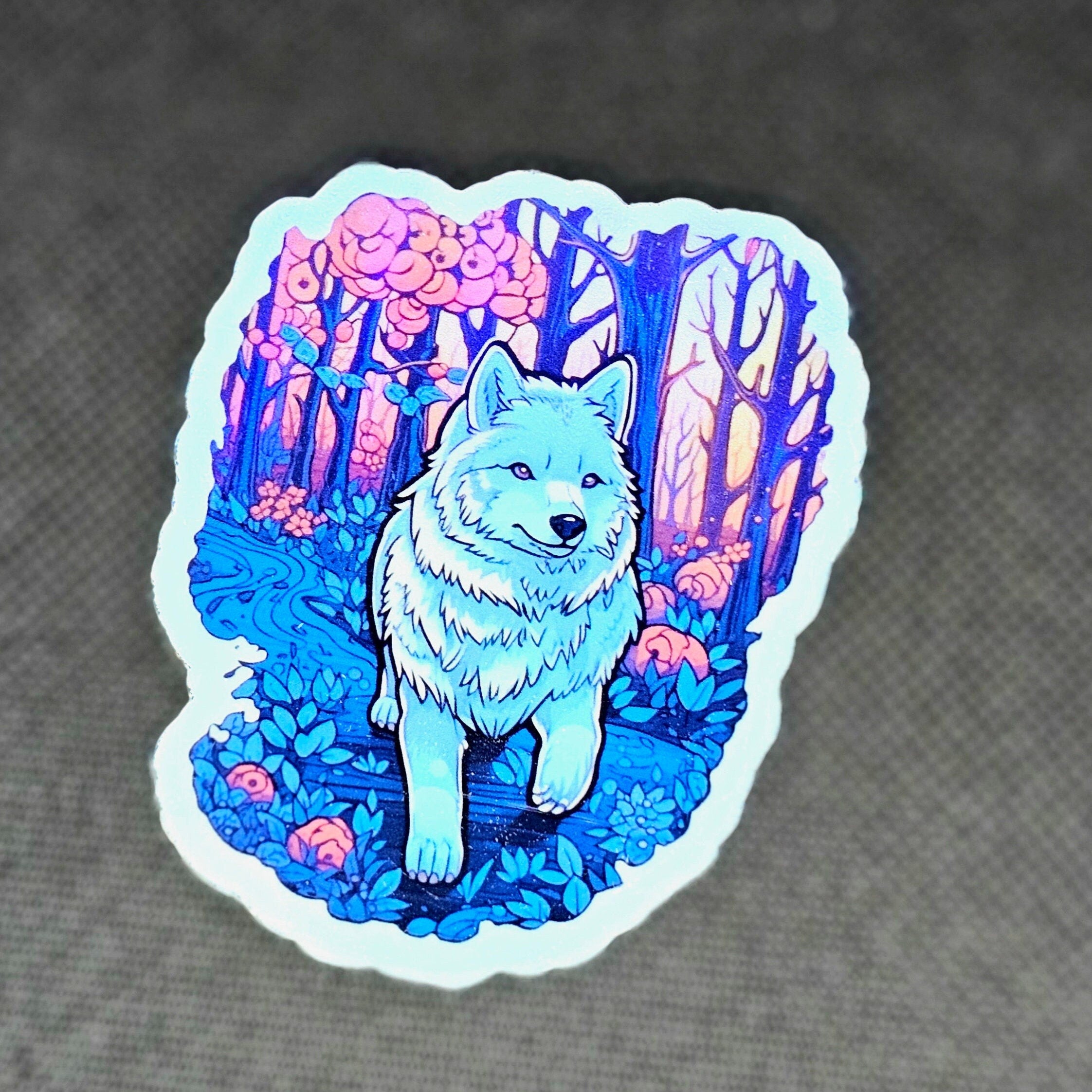 Samoyed Sticker: Mystical Forest Dog Art, Fantasy Laptop Decal