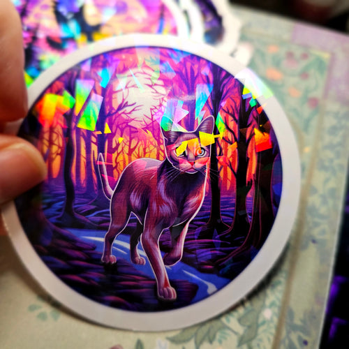 Abyssinian Cat Sticker: Witchy Familiar, Holographic Decal