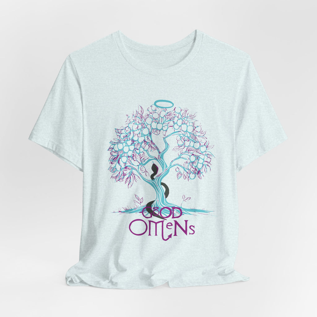 Good Omens Tree of Knowledge Doodle Aziraphale graphic shirt featuring Comic Con Fandom Jersey Short Sleeve Tee in Army