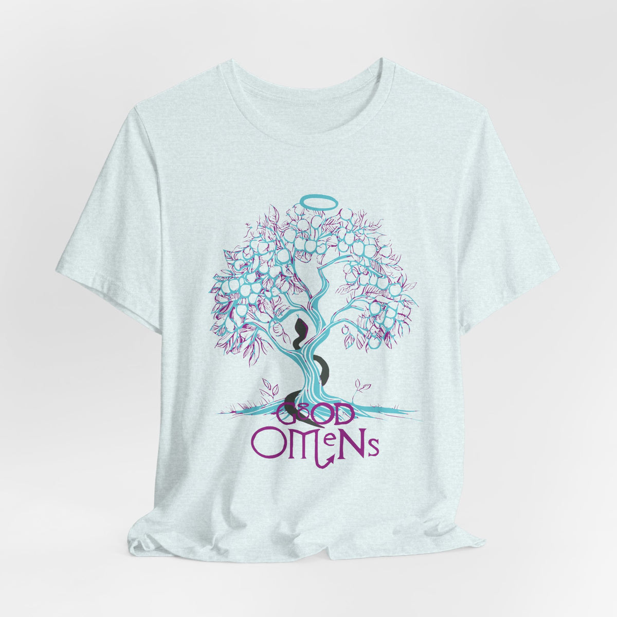 Good Omens Tree of Knowledge Doodle Aziraphale graphic shirt featuring Comic Con Fandom Jersey Short Sleeve Tee in Army