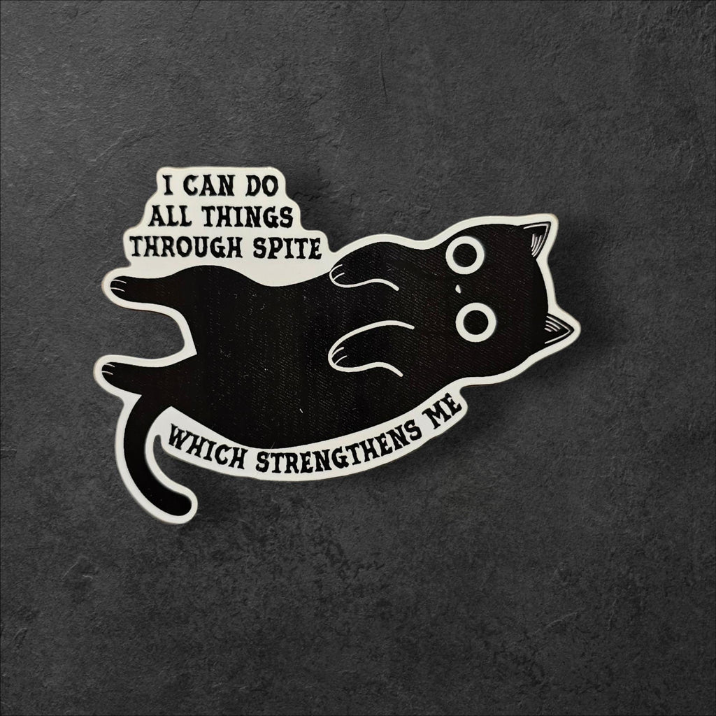 I Can Do All Things Spiteful Cat Sticker: Sarcastic Humor, Holographic Option