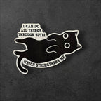 I Can Do All Things Through Spite vinyl sticker featuring Sarcastic Cat Vinyl Decal in White