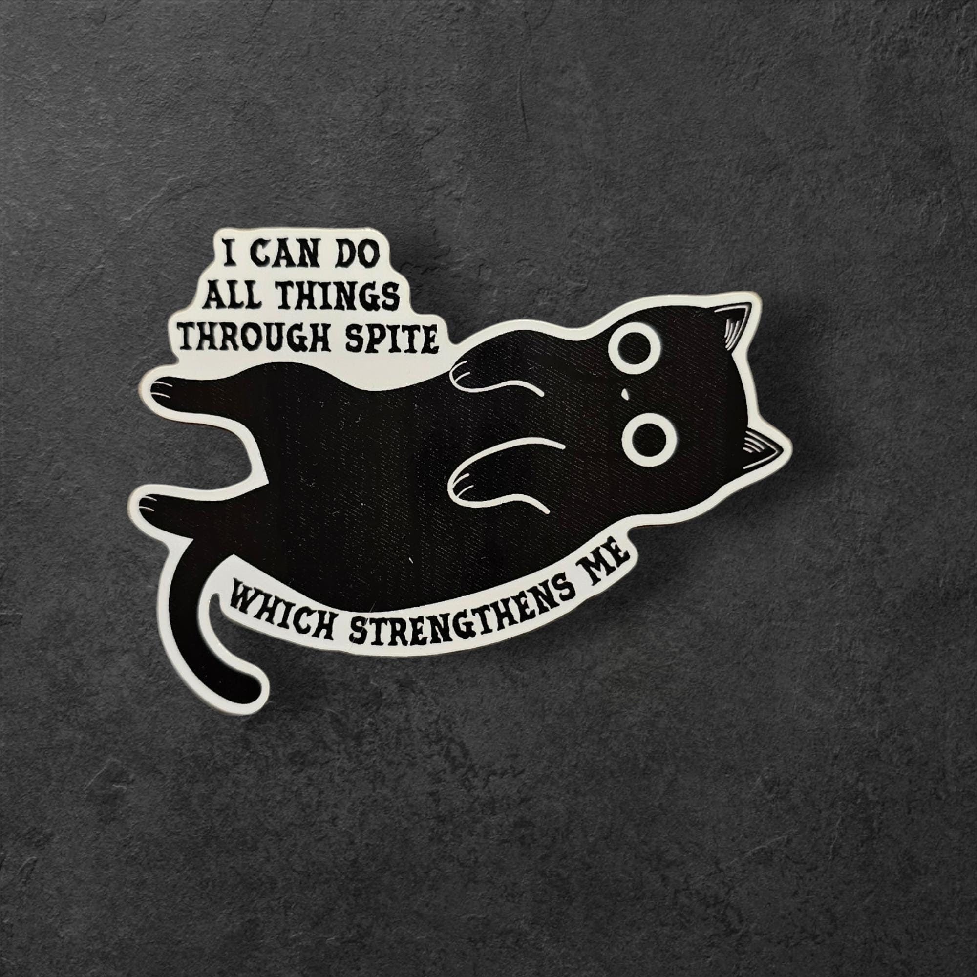 I Can Do All Things Spiteful Cat Sticker: Sarcastic Humor, Holographic Option