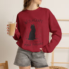 Witchcraft The Original Excuse for Male Failure graphic sweatshirt featuring Feminist Black Cat Crewneck