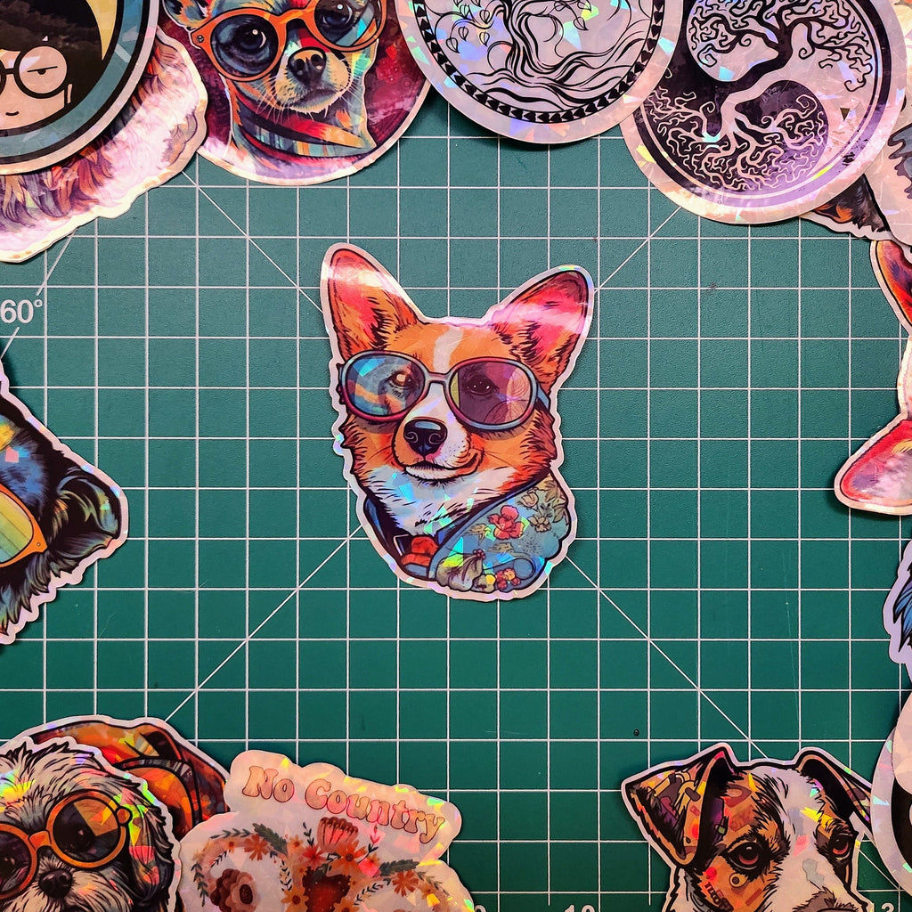 Trippy Corgi Vinyl Sticker: Waterproof Dog Art Decal