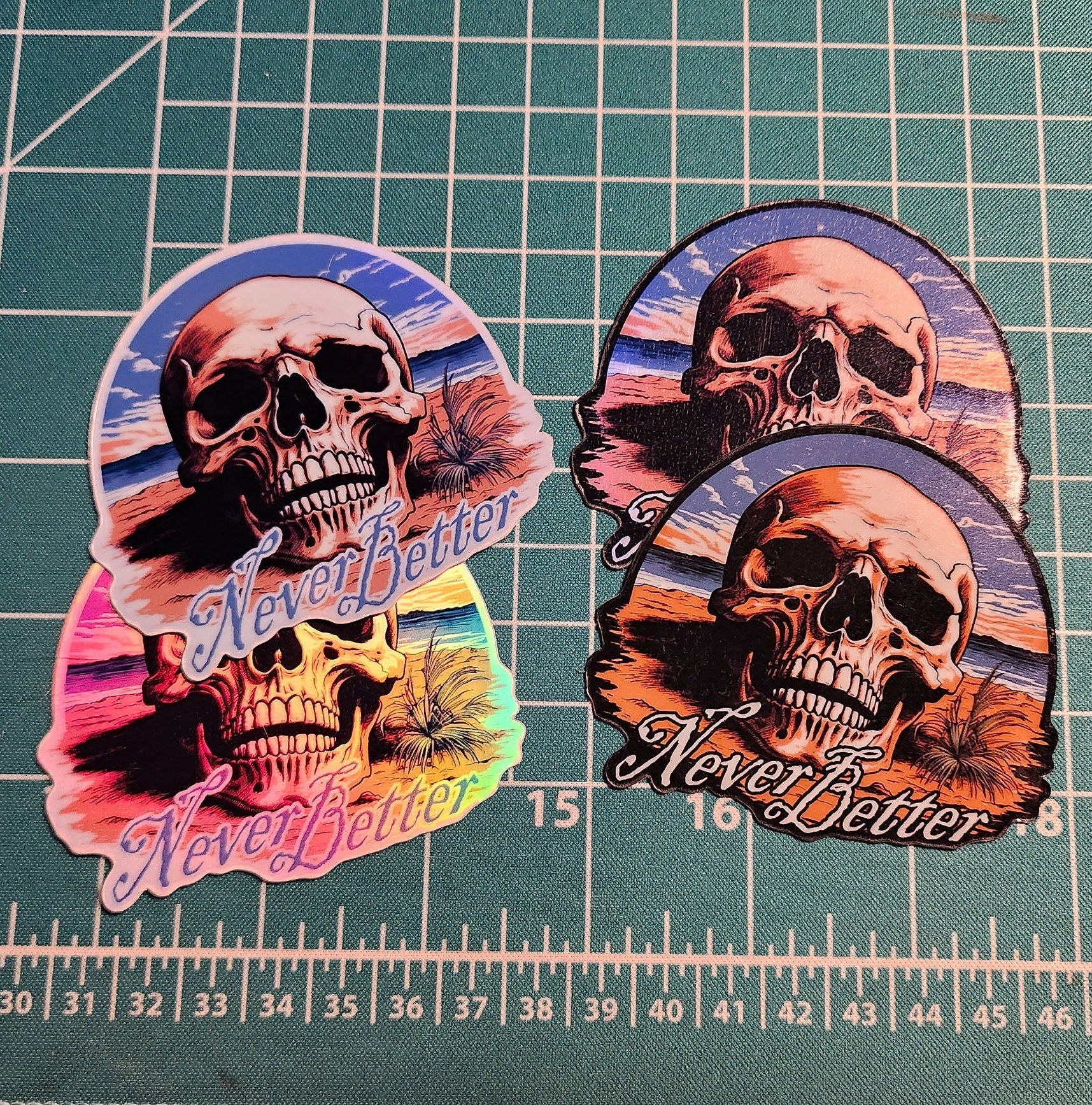 Never Better Skull Sticker: 3" Funny Skeleton Decal, Holographic Option