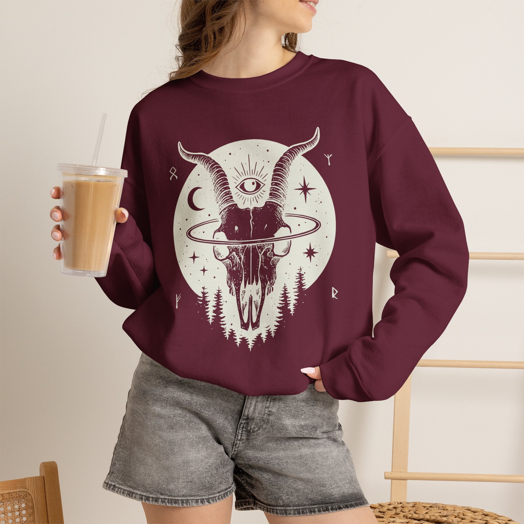 Blessed Be Sweatshirt, Occult Witchcore Crewneck, Goat Skull Sweater, Dark Witchy Aesthetic, Grunge Pagan Pullover Unisex