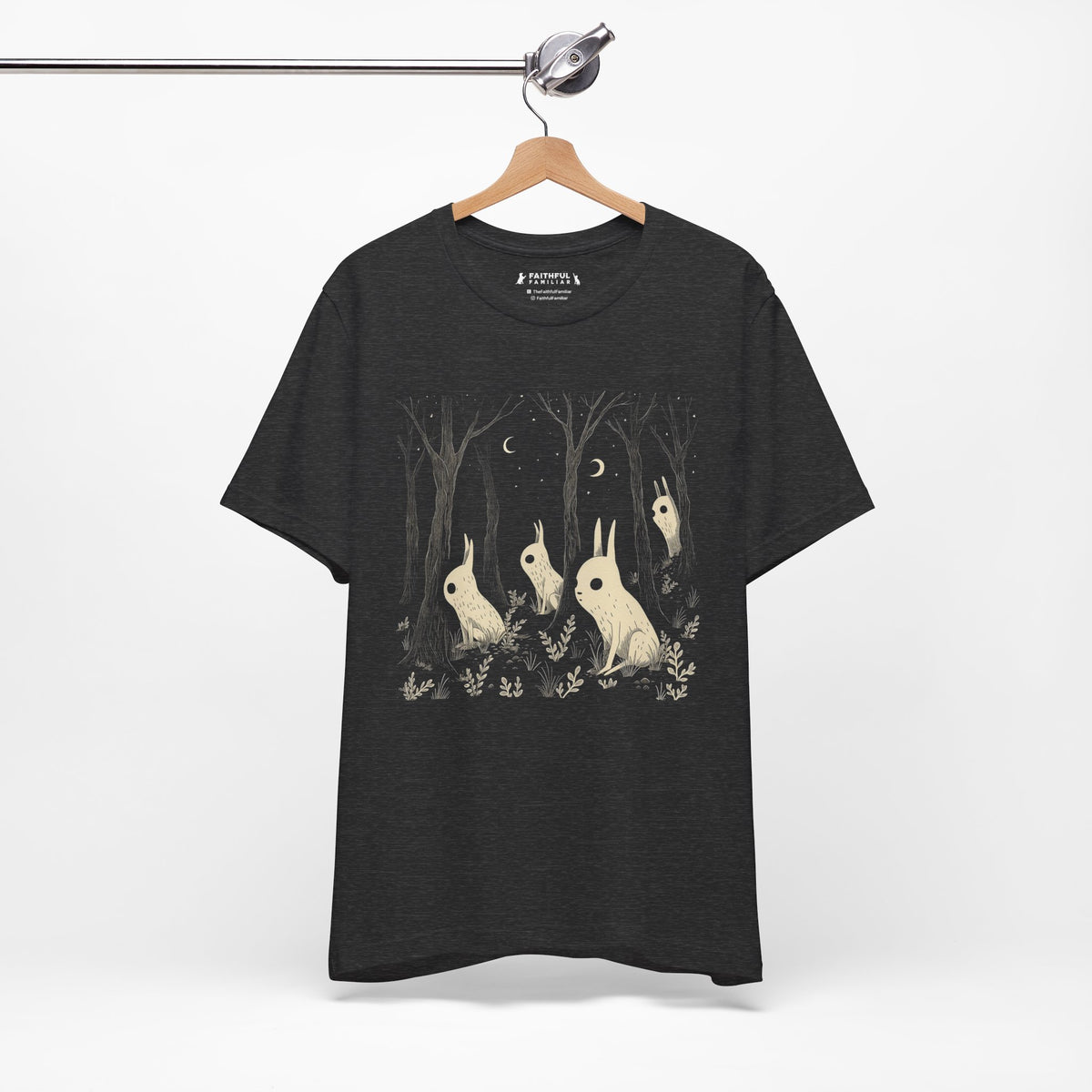 Forest Moon Rabbits graphic shirt featuring Nighttime Woodland Bunny Graphic Tee