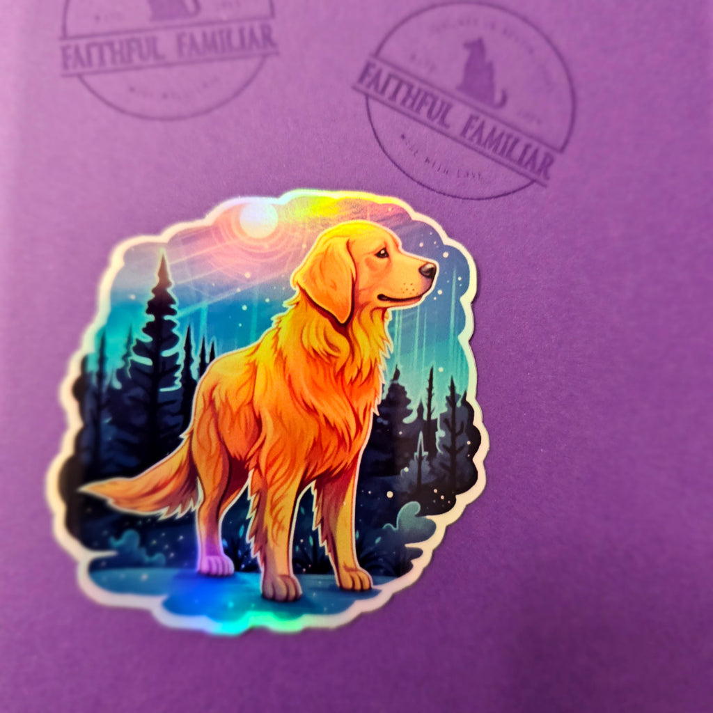 Witchy Golden Retriever Sticker: Holographic Dog Lover Decal