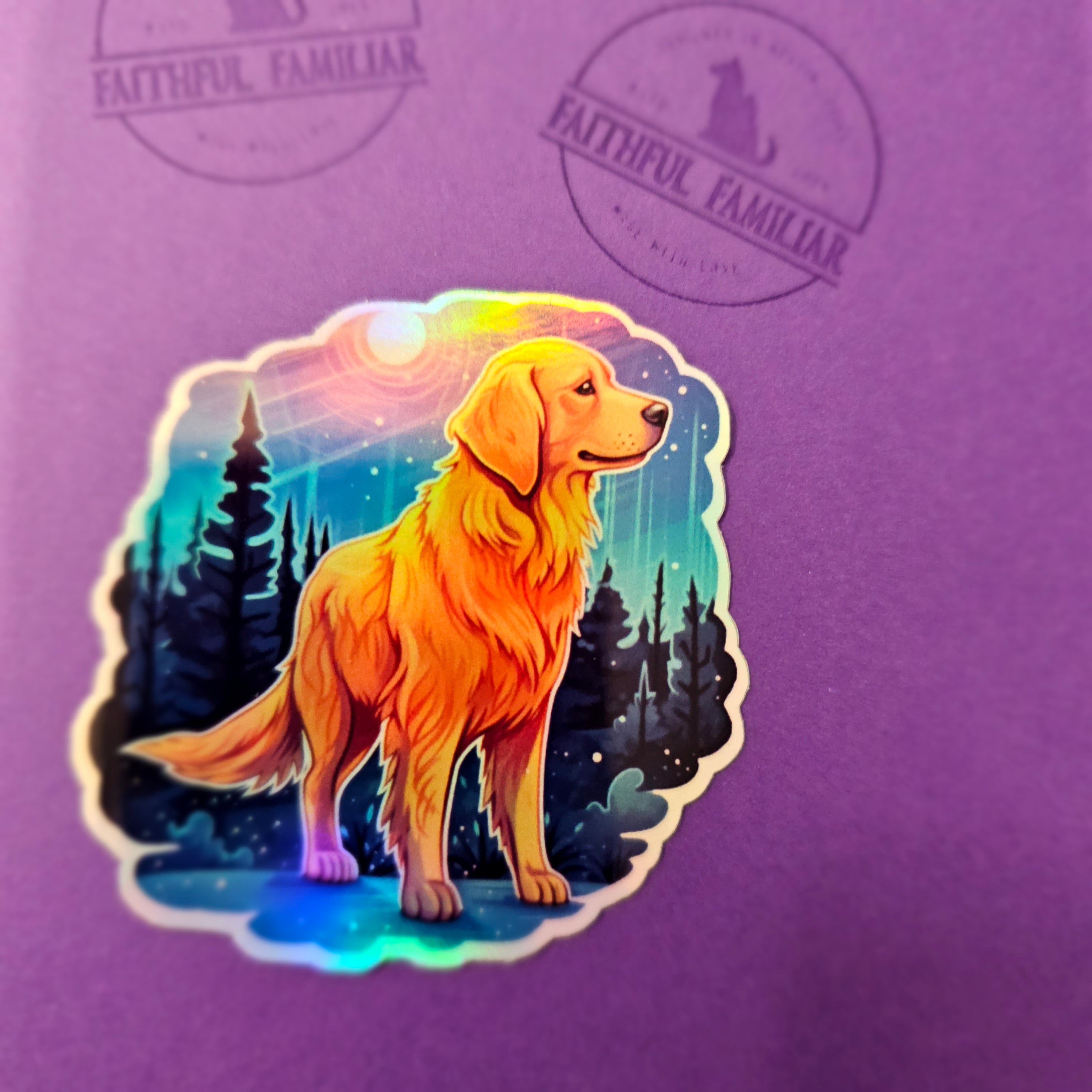 Witchy Golden Retriever Sticker: Holographic Dog Lover Decal