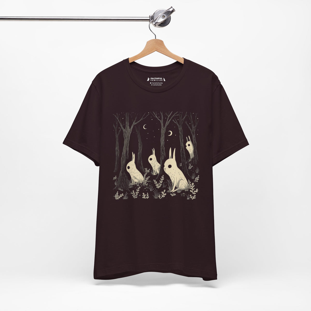 Forest Moon Rabbits graphic shirt featuring Nighttime Woodland Bunny Graphic Tee