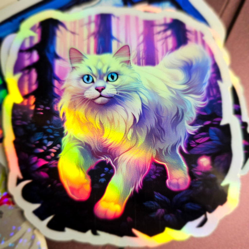 Maine Coon Cat Familiar Holographic Sticker, Witchy Gift
