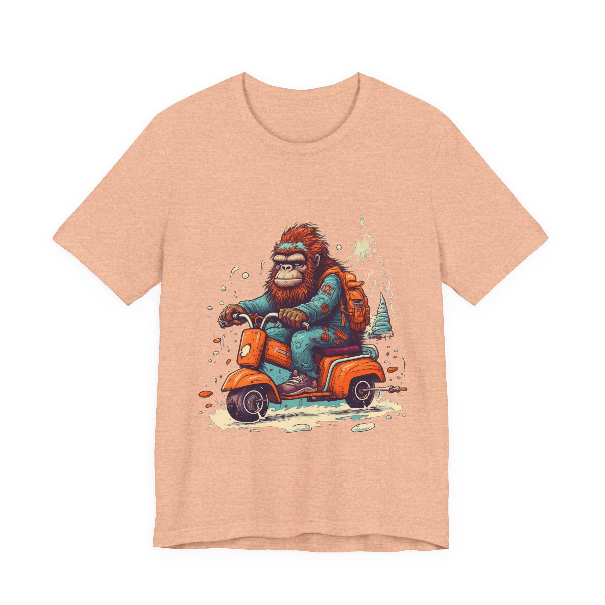 Bigfoot Scooter Graphic Tee — Retro Bigfoot Riding Vespa Adventure T-Shirt