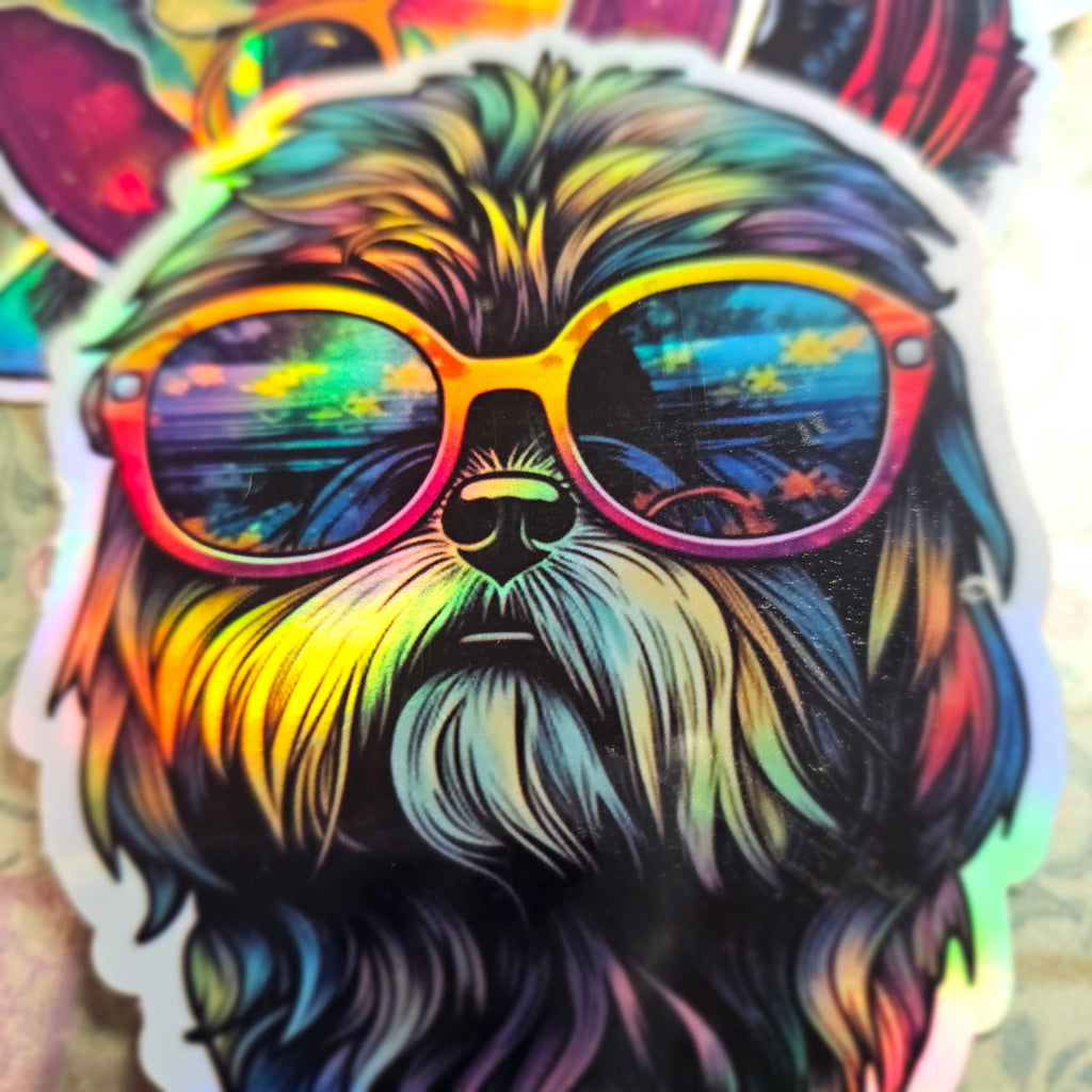Trippy Shih Tzu Sticker: Groovy Dog Decal, Holographic Option