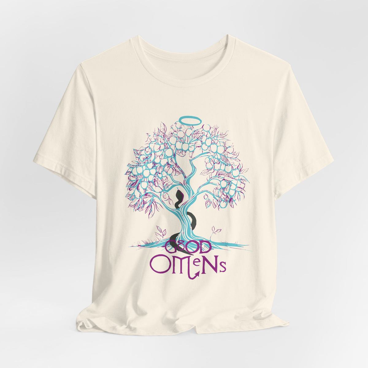 Good Omens Tree of Knowledge Doodle Aziraphale graphic shirt featuring Comic Con Fandom Jersey Short Sleeve Tee