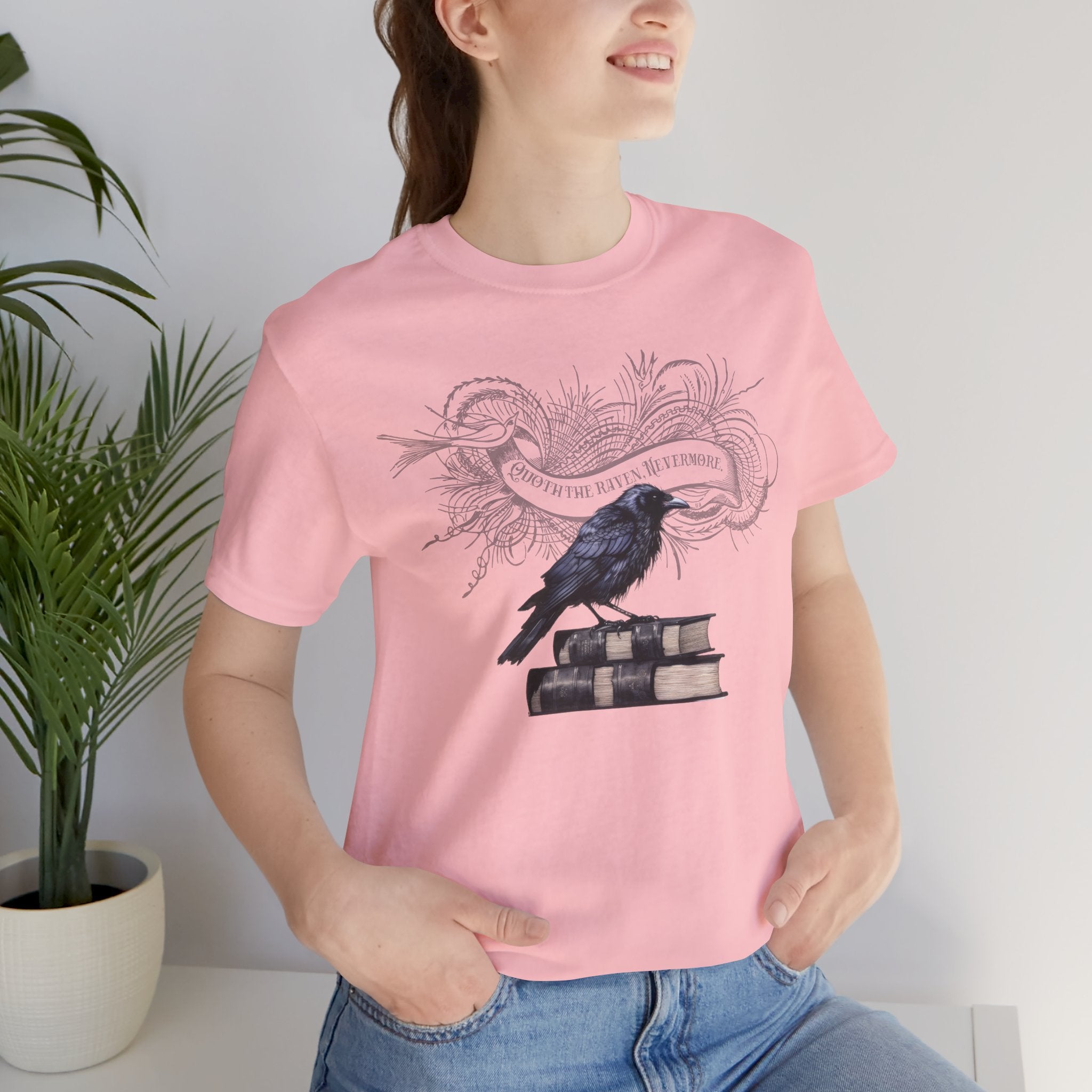 Raven on Books Tee — "The Raven" Edgar Allan Poe Quote Literary T‑Shirt