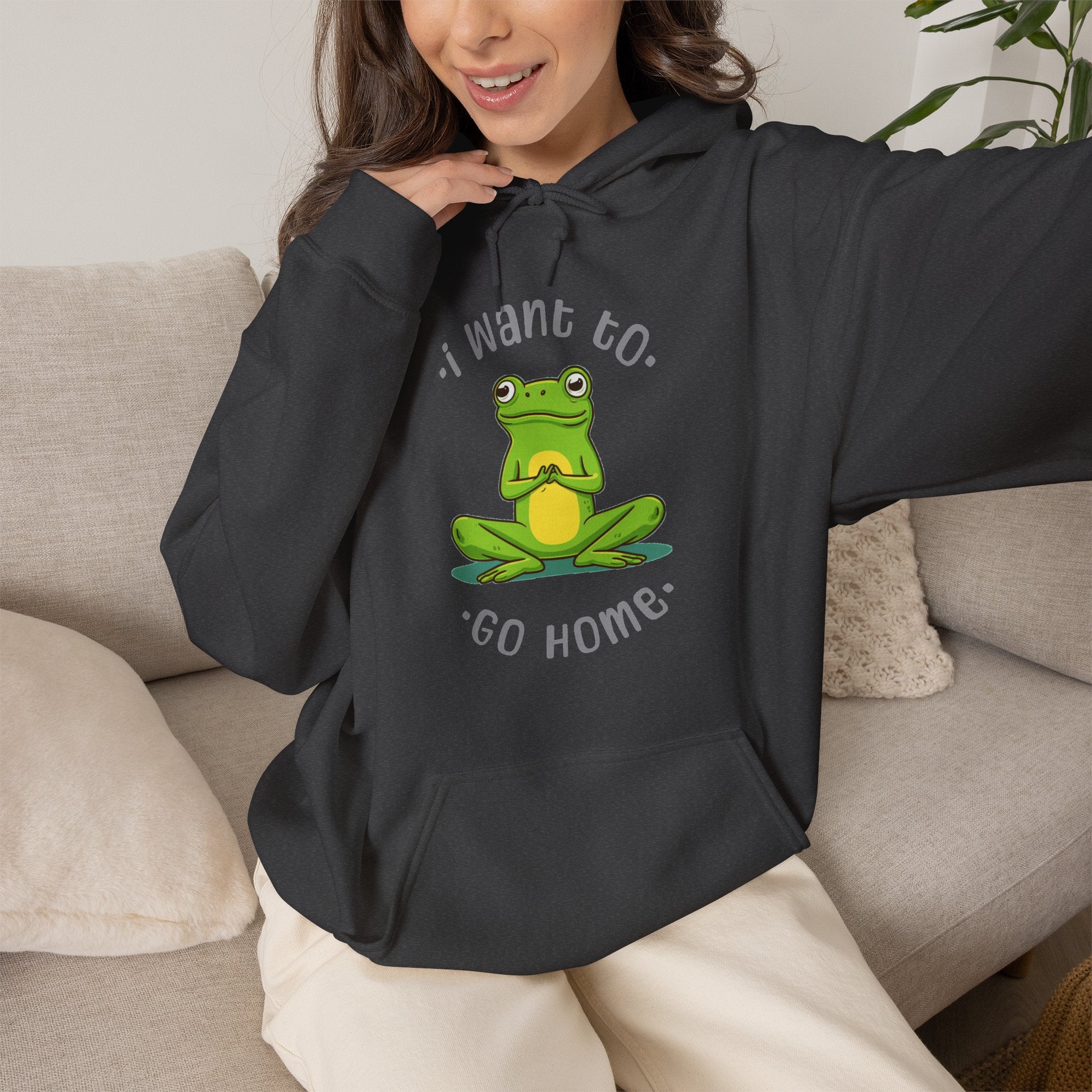 Frog "I Want to Go Home" Hoodie – Cute Cozy Graphic Sweatshirt