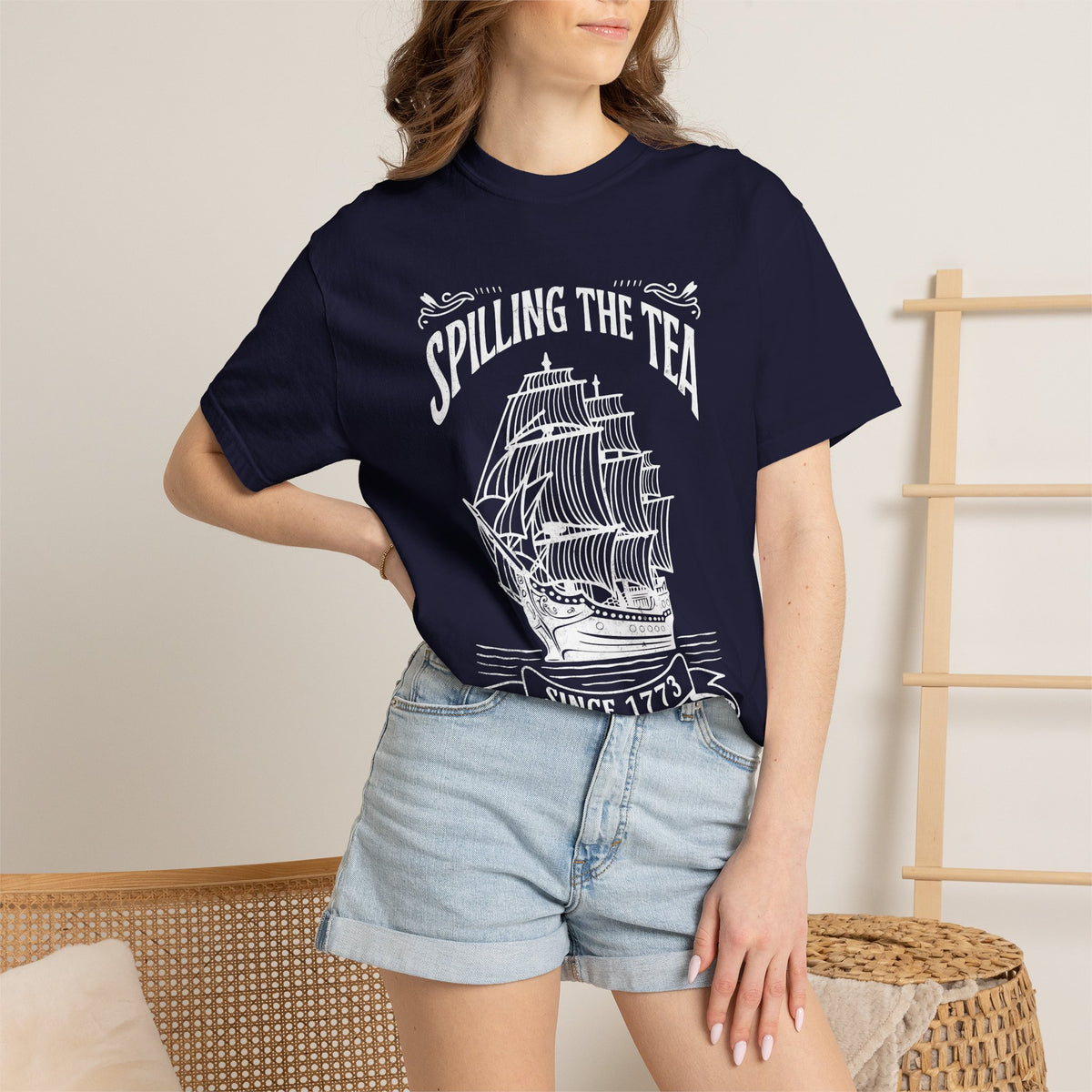 Spilling the Tea Since 1773 graphic shirt featuring Boston Tea Party Graphic Tee
