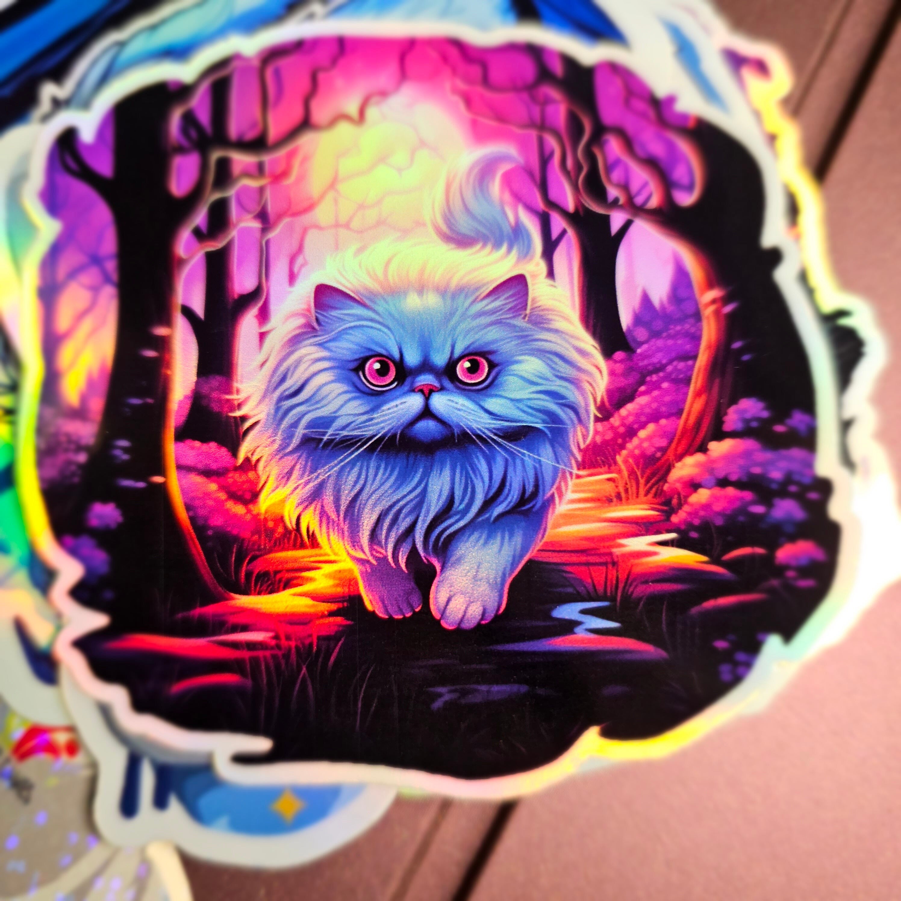 Persian Cat Familiar Holographic Sticker: Witchy Cat Lover Gift