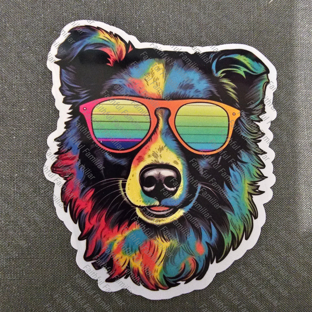 Trippy Australian Shepherd Border Collie Sticker: Boho Dog Mom Gift