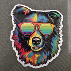 Trippy Aussie Border Collie vinyl sticker featuring Boho Dog Mom Holographic Vinyl Decal