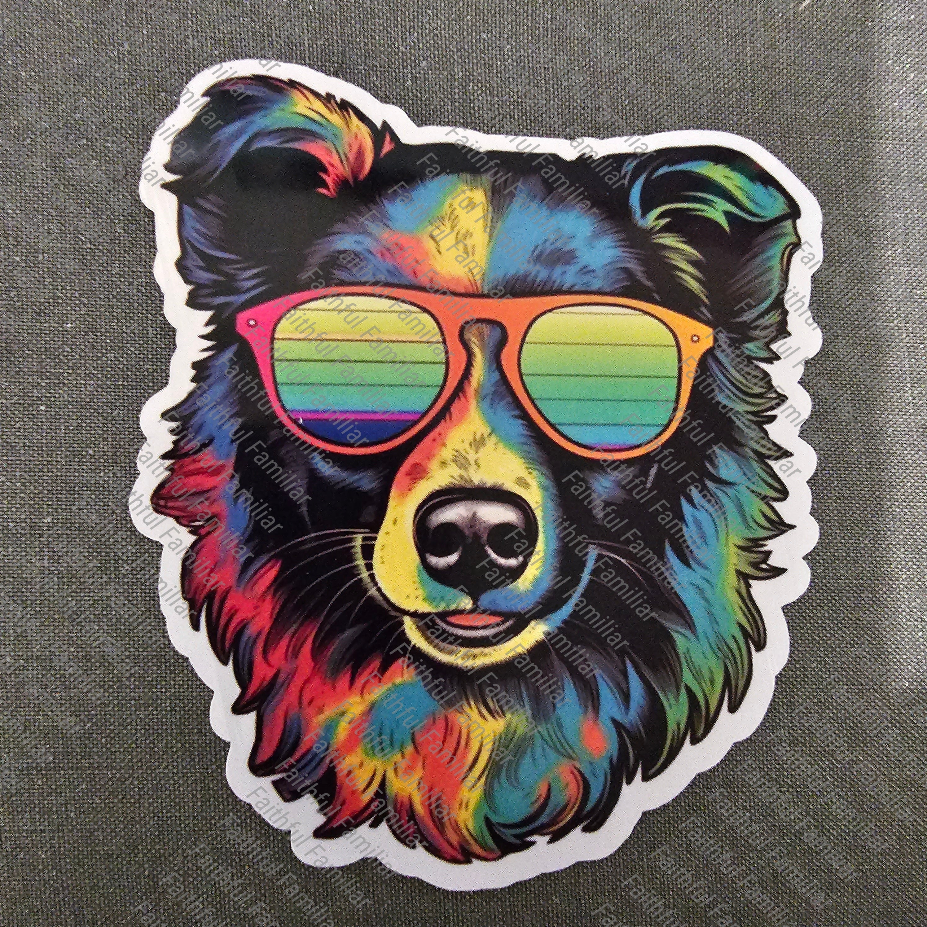 Trippy Australian Shepherd Border Collie Sticker: Boho Dog Mom Gift