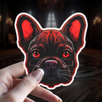 Holographic French Bulldog Witchy Familiar vinyl sticker featuring Gothic Dog Breed Decal