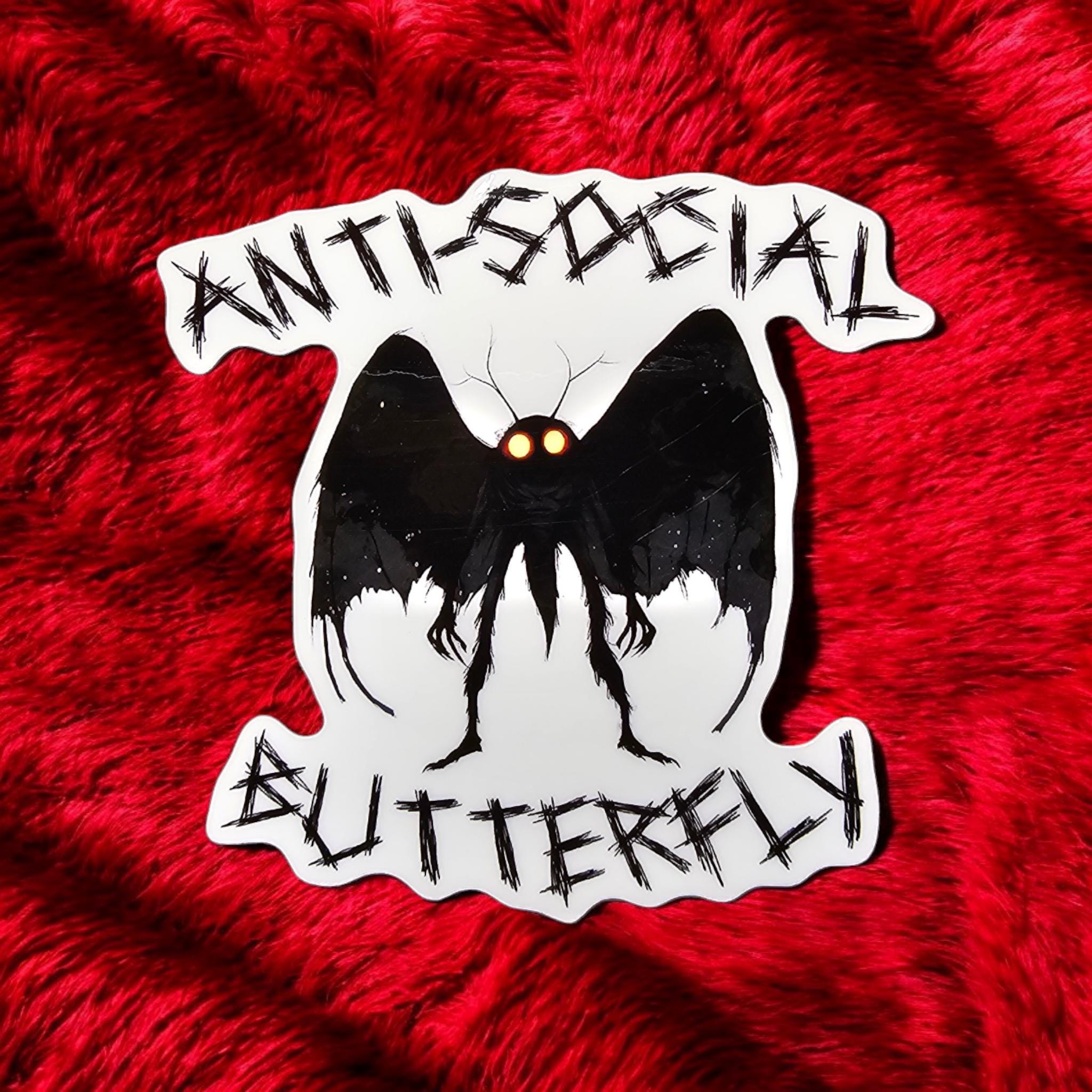 Mothman Antisocial Butterfly Vinyl Sticker: Cryptid Laptop Decal