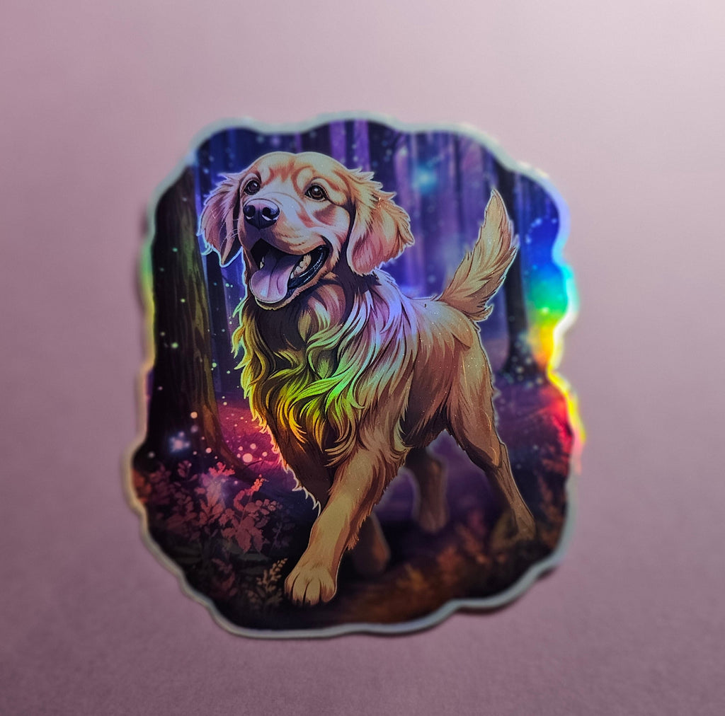 Magical Golden Retriever Sticker | Fantasy Dog Vinyl Decal for Water Bottles & Laptops