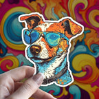 Trippy Jack Russell Terrier vinyl sticker featuring Kawaii Dog Lover Holographic Decal