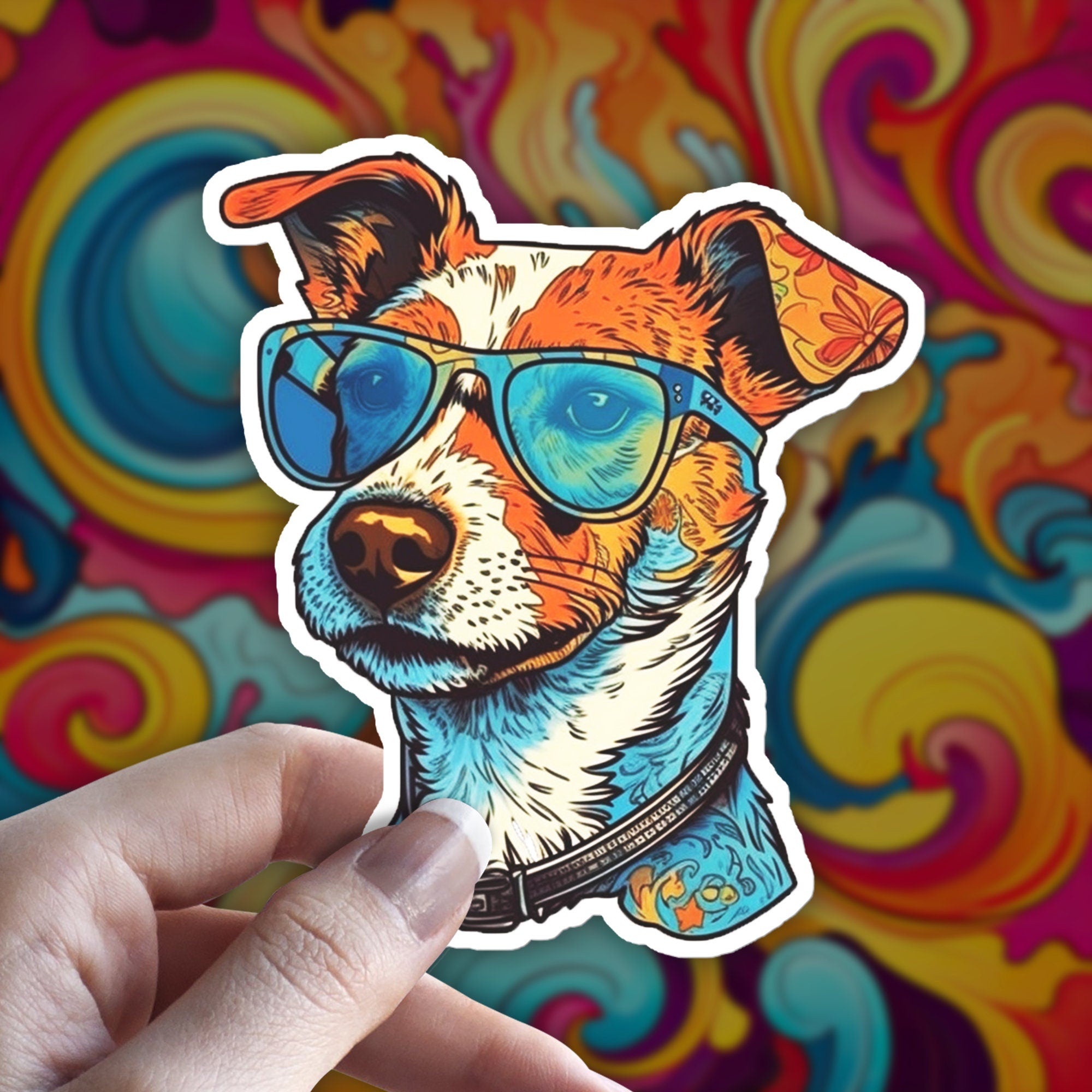 Trippy Jack Russell Terrier Sticker: Kawaii Dog Breed Decal