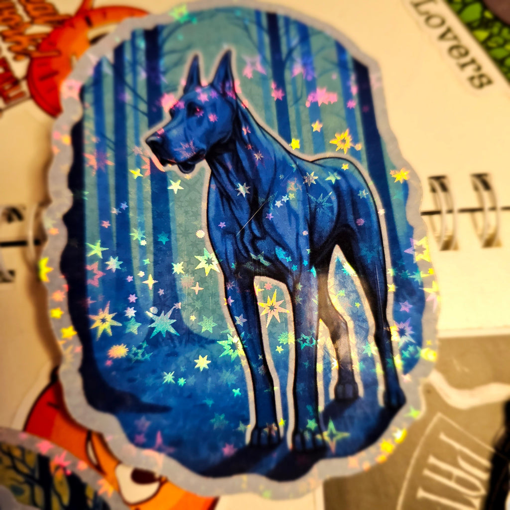 Mystical Dane Sticker, Starry Forest Holographic Decal