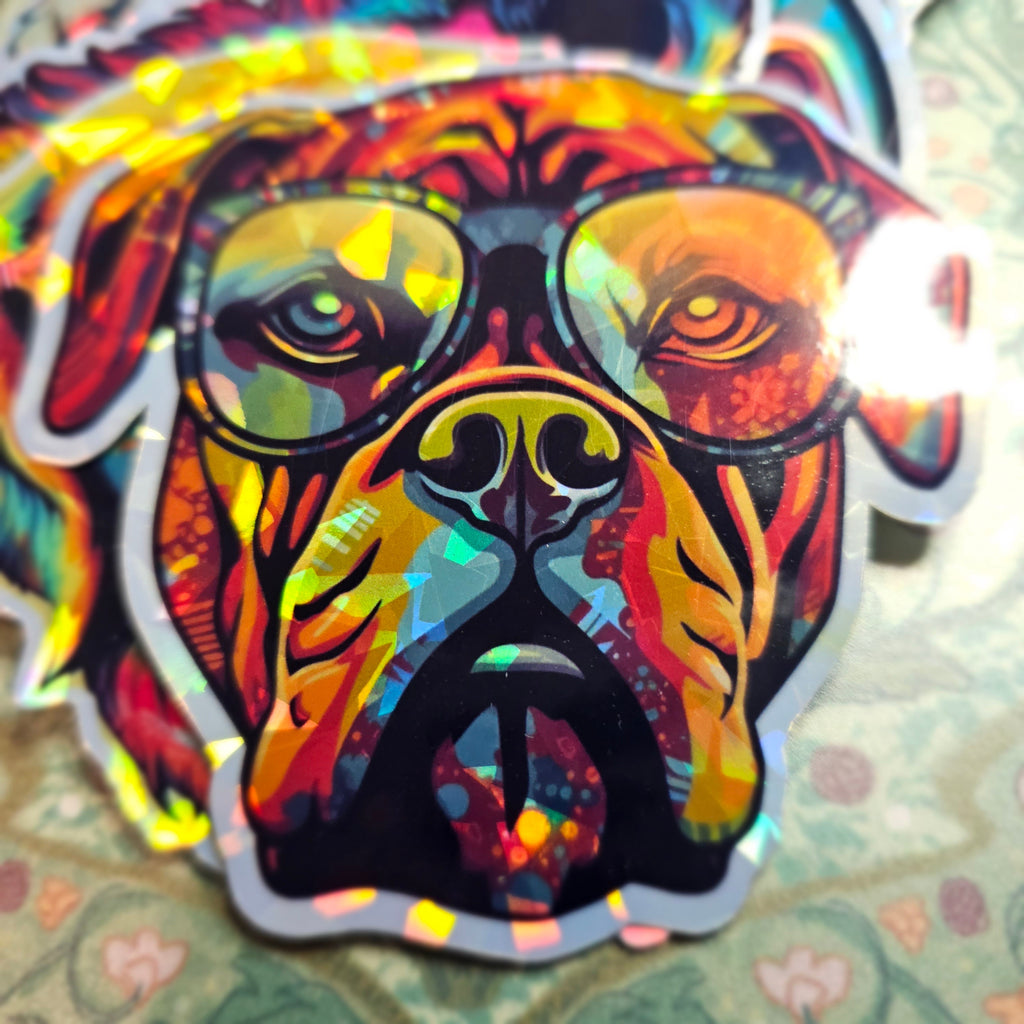 Trippy Boxer Dog Sticker: Groovy Hippie Decal, Holographic Option