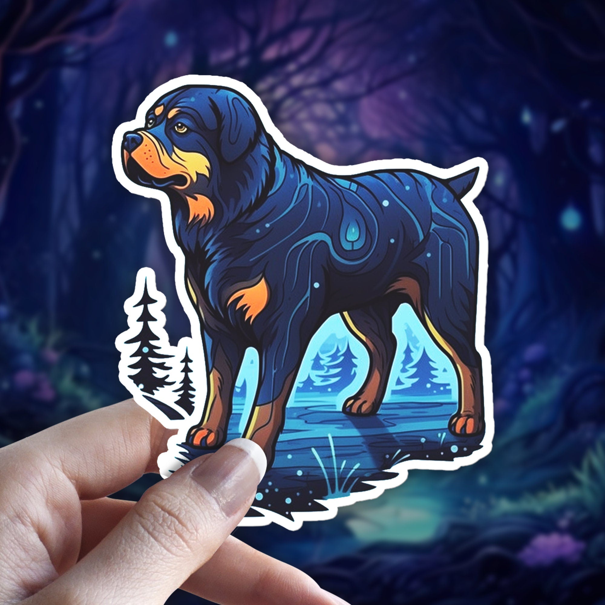 Witchy Rottweiler Familiar Sticker: Water Resistant Dog Lover Decal